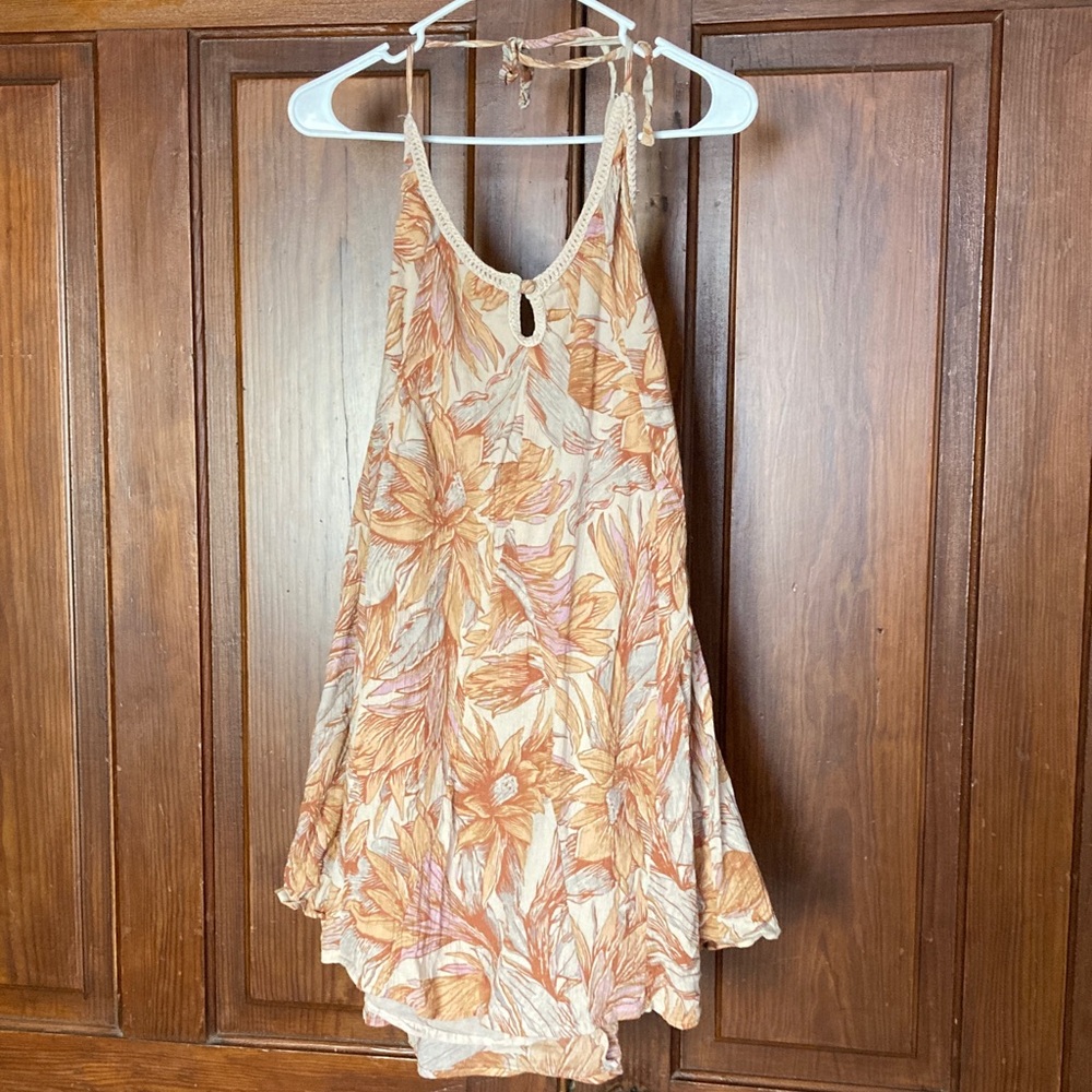 O'Neill Evelyn Tropical Halter Keyhole Dress Lined Open Back Cotton Viscose XS